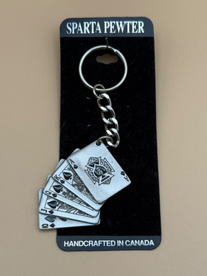 Vintage Sparta Pewter Playing Cards Keychain   Fantasy Springs Casino   New