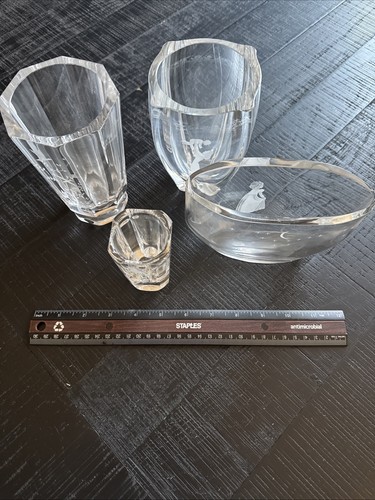 MCM VNT Orrefors Swedish Art Glass Etched Lot 4 Birds Mother Child Girl Stars - Picture 23 of 24