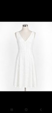 J Crew White Floral Jacquard Midi Dress Womens Medium Sleeveless V Neck A Line