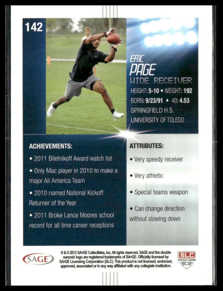 2012 SAGE HIT #142 Eric Page Red Glitter - Image 2 of 2