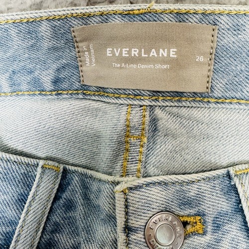 Everlane Sz. 26 Women's Blue The A-Line Organic Light Indigo Denim Shorts NWT - Picture 10 of 12