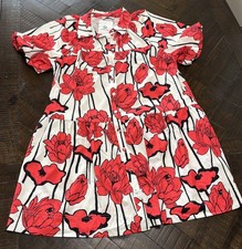 Wenrine Orange Floral Tiered Babydoll Mini Dress Short Sleeve Pockets L NWT