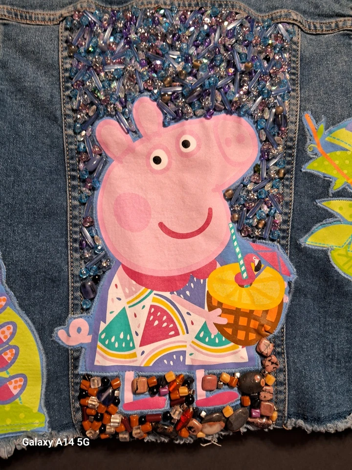  Button Up Blue Jean Denim Jacket Size Large 10/12 Girls Decorated.  SO - Image 4 of 4