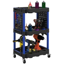 3-Tier Rolling Tool Cart on Wheels, Plastic Utility Cart, Dark Blue