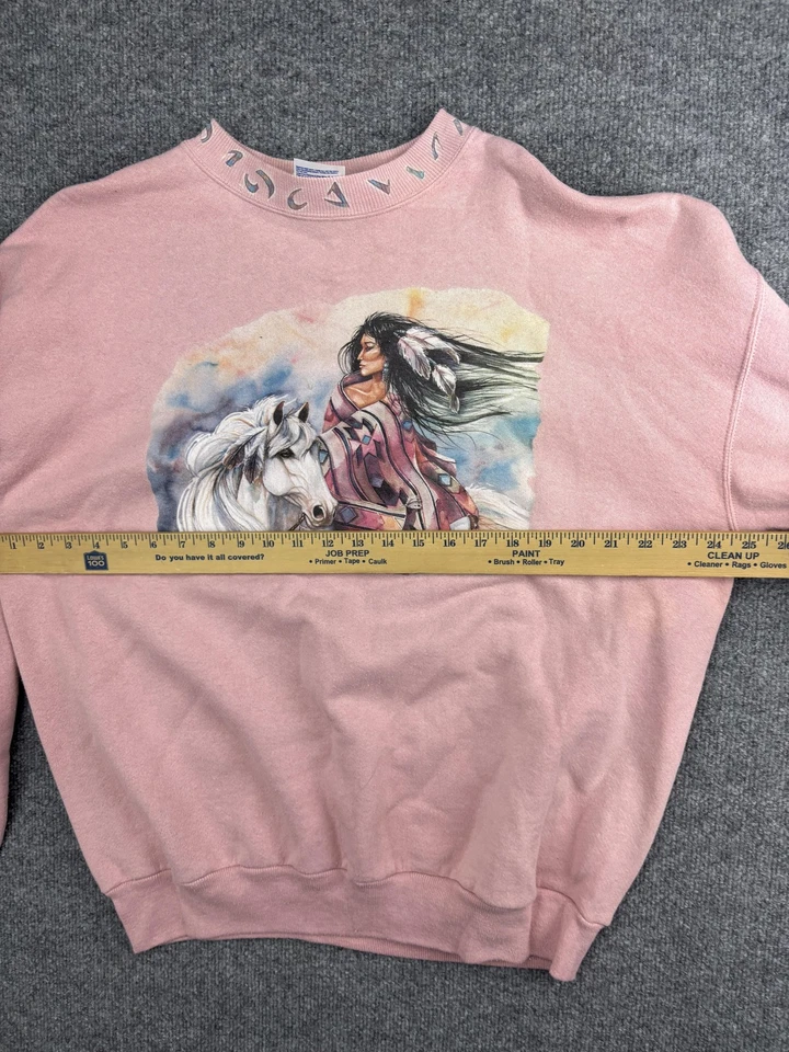 Sudadera De Colección Gráfica Nativa Americana Para Mujer XL Rosa Hanes Caballo Western Años 90 Foto 4 de 4