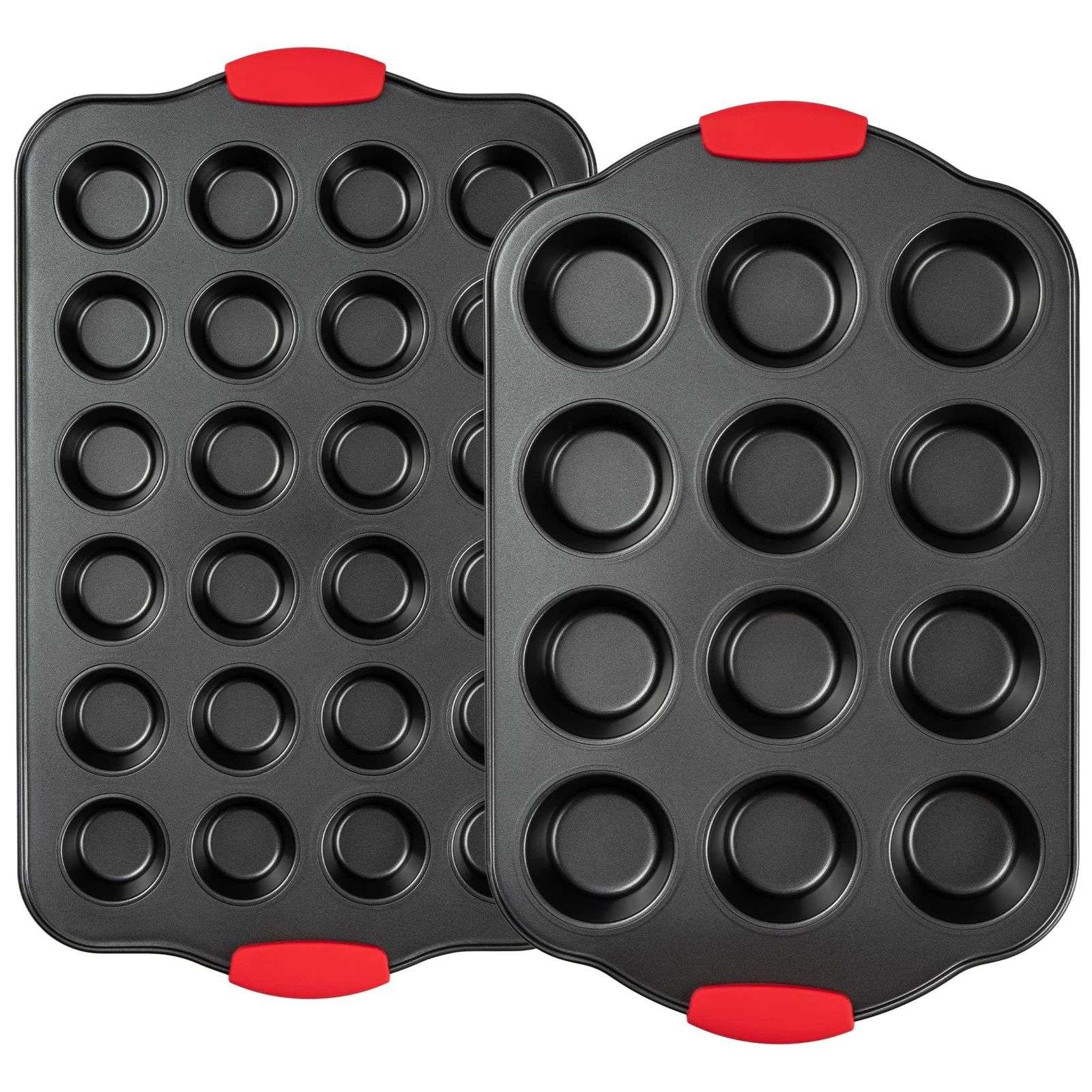 Tiawudi Muffin Pan, Nonstick Cupcake Pan Set, 2 12+24 Cup Gray
