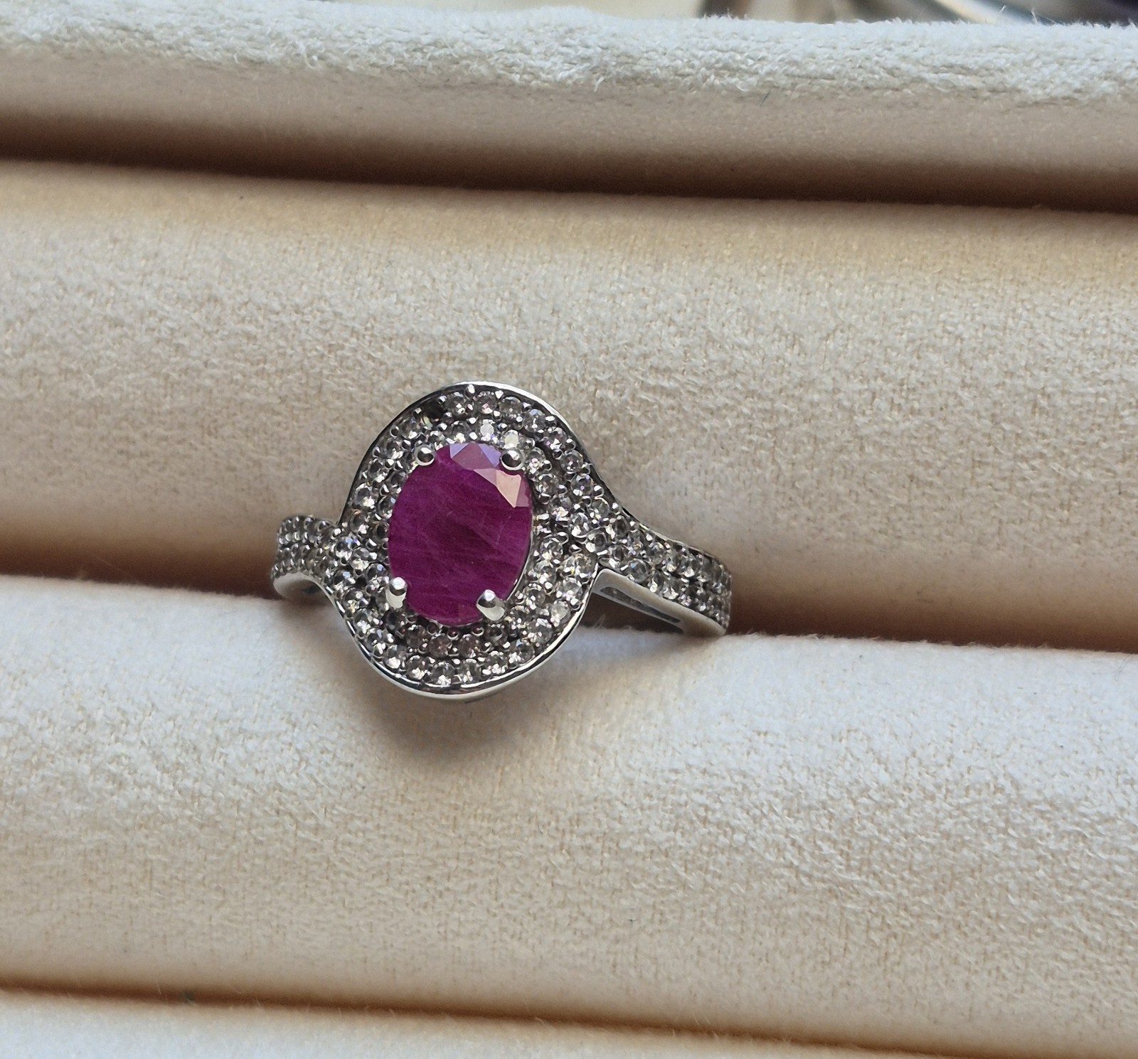Genuine Ruby 925 Sterling Silver Ring With Glass … - image 4