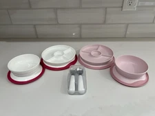 Oxo Tot Stick & Stay Suction Dishware Divided Plate / Bowl - Pink Lot of four