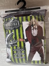 Rubie's Adult Beetlejuice Deluxe XL Costume Red Suit Adult Wig Combo