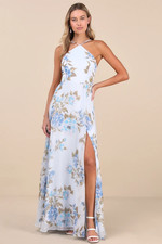 Lulus Romantic Marvel Light Blue Floral Print Halter Neck Maxi Dress