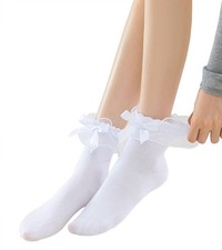 Lace Ruffle Frilly Socks for Women Ankle Socks with Bow US, Numeric, 5, 9, Re...