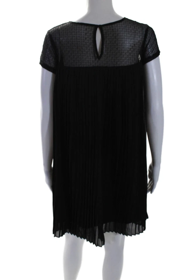 BCBGirls Girls Pleated Patchwork Textured Short Sleeve Dress Black Size 14 - Image 3 of 4