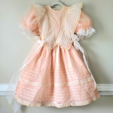Vtg Puff Sleeve Pastel Peach Organza Dress S Lolita Cosplay Costume Fairy Glenda