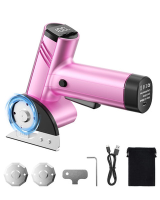 Cordless Electric Scissors 4V Rechargeable Box Cutter w/ 3 Blades LED Pink New
