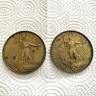 2 Vintage 3" Brass Liberty Twenty Dollar MCMVII Coin Replica Paperweight USA MCM