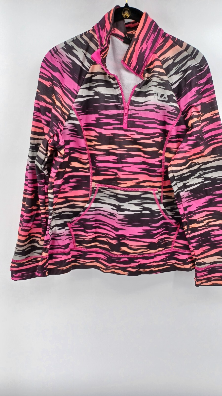 Felpa pullover Fila Sport Donna Grande Finto Collo 1 4 Cerniera Stampa Zebra.