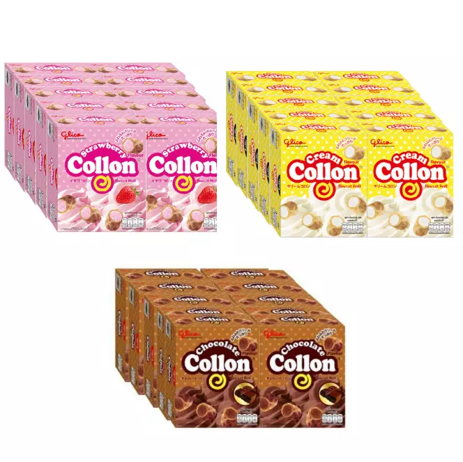 Glico Collon Biscuit Roll with Cream Chocolate Strawberry Flavor Snack x10  boxes