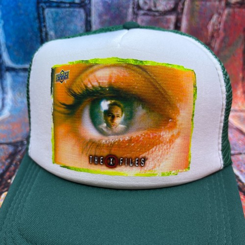 The X Files Mens Trucker Hat Green Snapback Scully Mulder 90s Sci Fi Show Cap - Picture 2 of 3