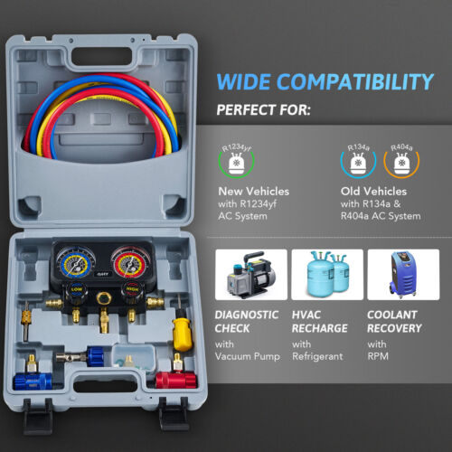 OMT AC Diagnostic Manifold Gauge Set 3 Way HVAC Gauges for R1234yf R404a R134a - Picture 3 of 7