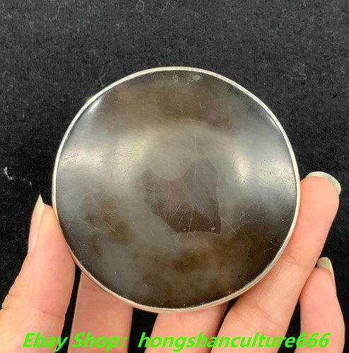 Rare Tibetan pure silver inlay natural Old agate Exorcism amulet pendant - Picture 5 of 7