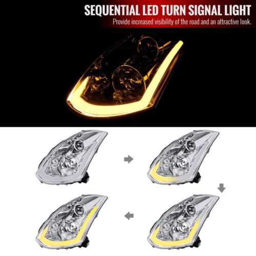 Fits Infiniti G35 Coupe Projector Headlights w/Sequential Turn Signal LED Chrome - Picture 2 of 4