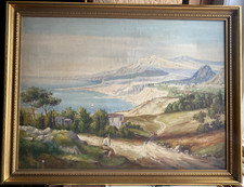 ::BRUNO KRAUEL *1907 ÖLGEMÄLDE JUNGE AN SÜDLICHER KÜSTE MITTELMEER BERGE STRAND