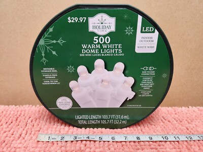 Holiday Time Christmas Lights 500 Warm White Dome Lights LED White Wire 105.7'