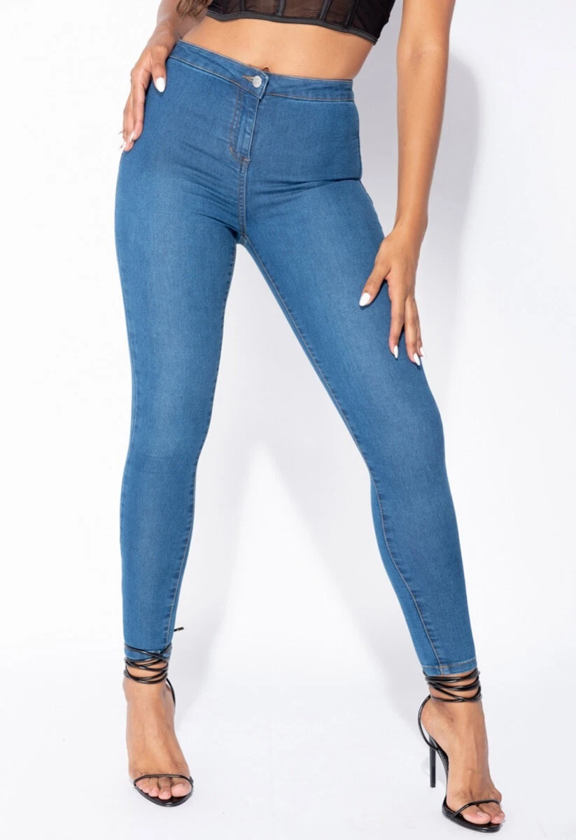 Womens Parisian Mid Blue High Waisted Skinny Jeggings