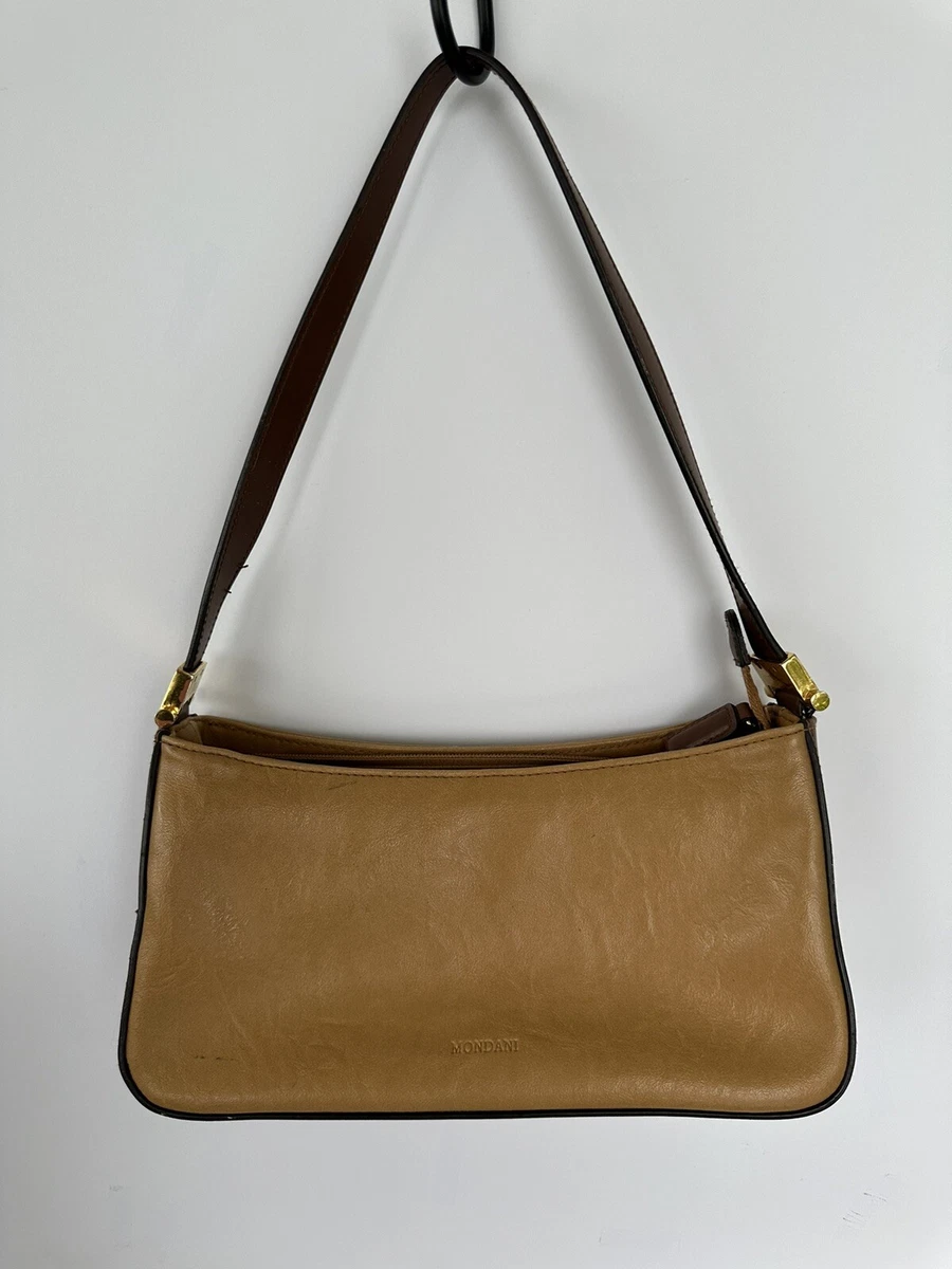 MONDANI New York Cognac Caramel Rich Faux Leather Shoulder Bag New