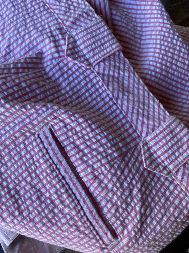 Liz Claiborne Audra Capri Stretch Pants Size 8 Mid-Rise Zip Striped Pink & White - Picture 12 of 12