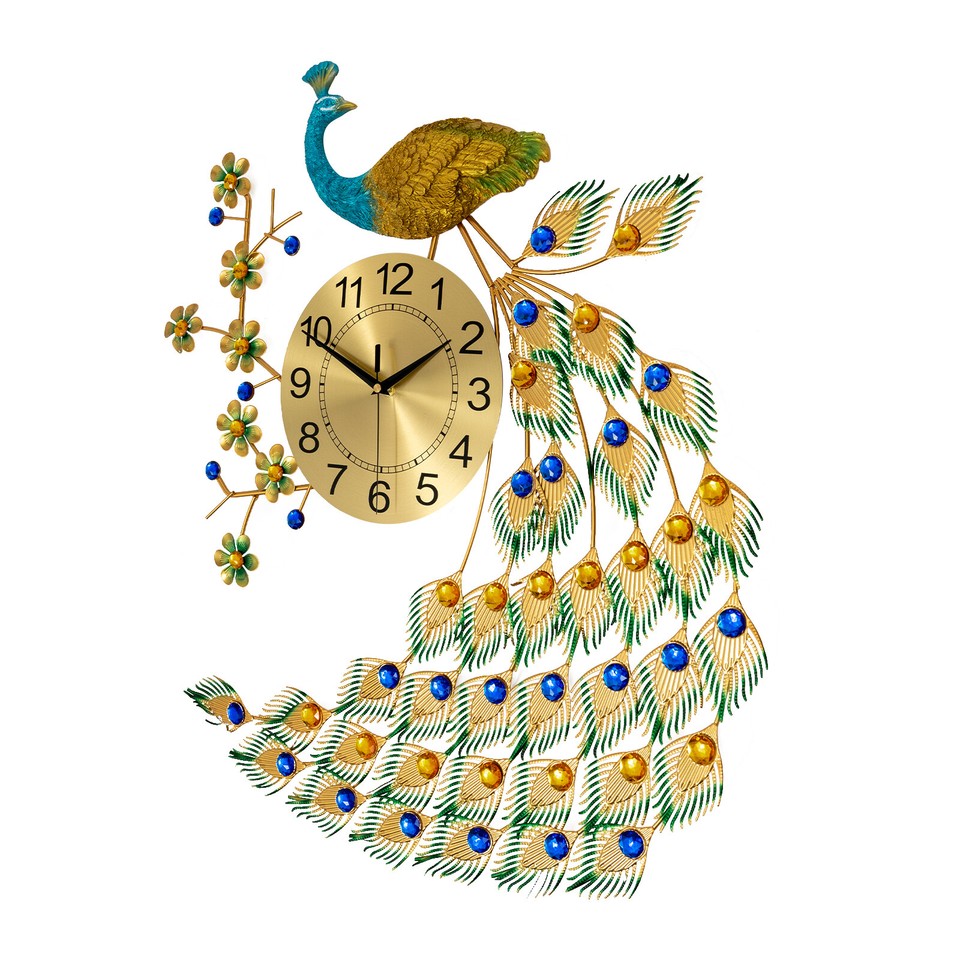 Luxury Peacock Large Wall Clock Metal Living Room 3D Wall Watch Home