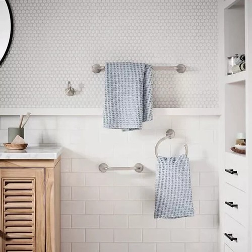 New Moen Karis 4piece Bath Hardware Kit Brushed Nickel Towel Bar Paper