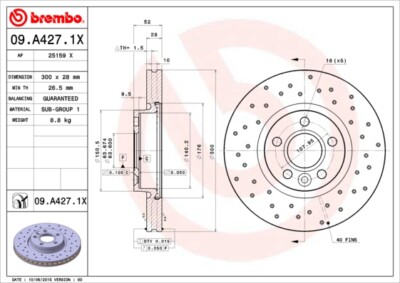 2 x BREMBO 09.A427.1X Bremsscheibe für FORD,FORD (CHANGAN),LAND ROVER,LAND ROVER