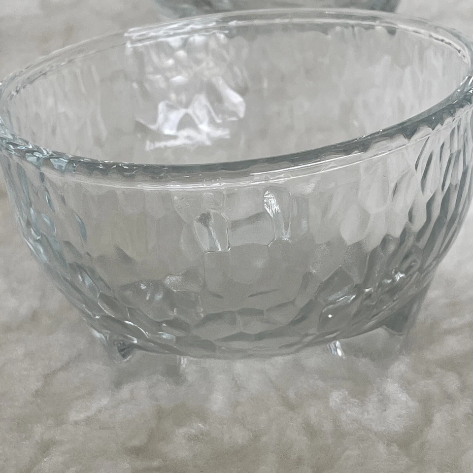 Juego de 4 cuencos Crisa Libbey de vidrio transparente con textura de guijarros con patas firmados! Foto 3 de 4