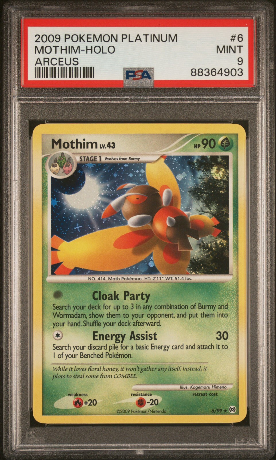 PSA 9 MINT Mothim Holo 6/99 Platinum Arceus Rare Pokemon Card