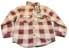 Roxy Youth Girls 14/16 Plush Sherpa Fleece Jacket Pink Checkered