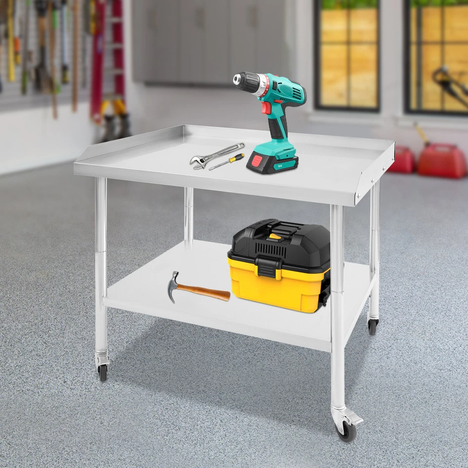 2-tier Work Table Stainless Steel Work Table Kitchen Prep Table w/ Wheels US! US - Image 3 of 4