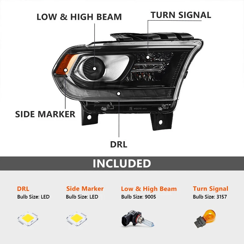 For Dodge Durango 2014-2020 Projector Halogen Headlight W/ DRL LED Black Pair Foto 2 de 4
