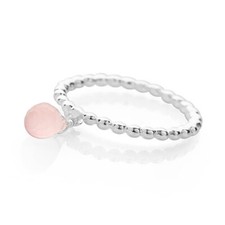 Sterling Silver Beaded Ring Decorated with a Faceted Pink Chalcedony Charm