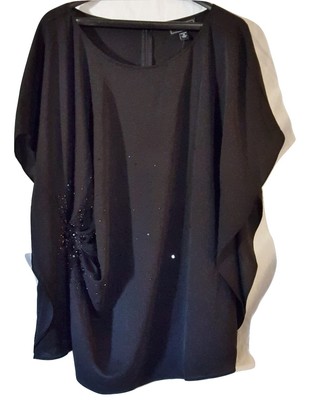 Woman Plus Black Cocktail Beaded Embellished Top Size 16w Nwot