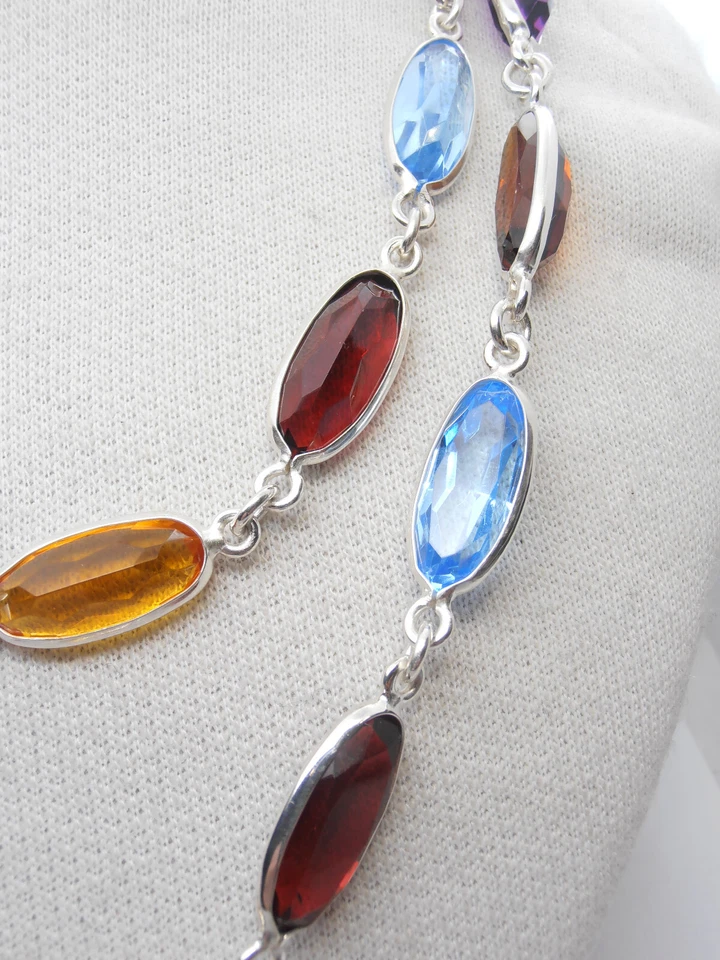 Collana in Argento 925 e Pietre Dure Sintetiche - Girocollo - Ametista Topazio - Immagine 3 di 4