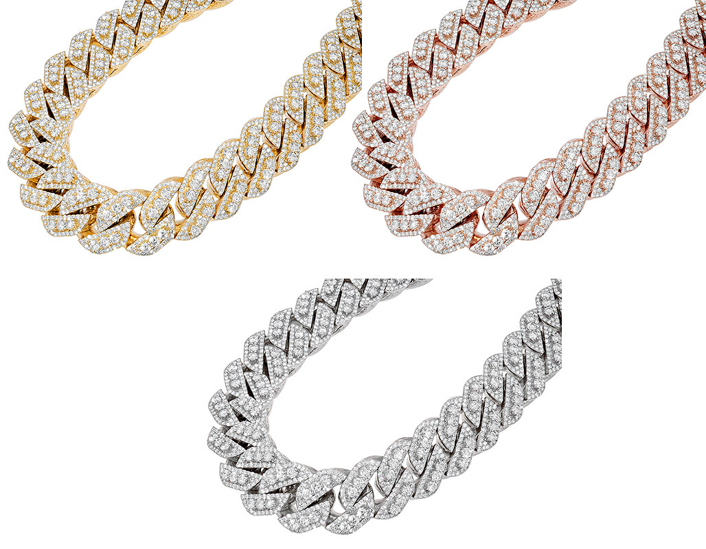 Single Row 3D 62 3/5 CT Real Diamond Cuban Chain Necklace Gold 22MM 18