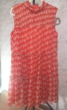 Taylor Women Floral Chili Pepper Pink Mock Neck Tiered Dress Size 10