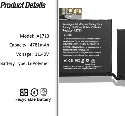 For Apple MacBook Pro 13" A1708 2016 2017 Laptop Battery A1713 EMC 3164 2978 - Picture 2 of 6