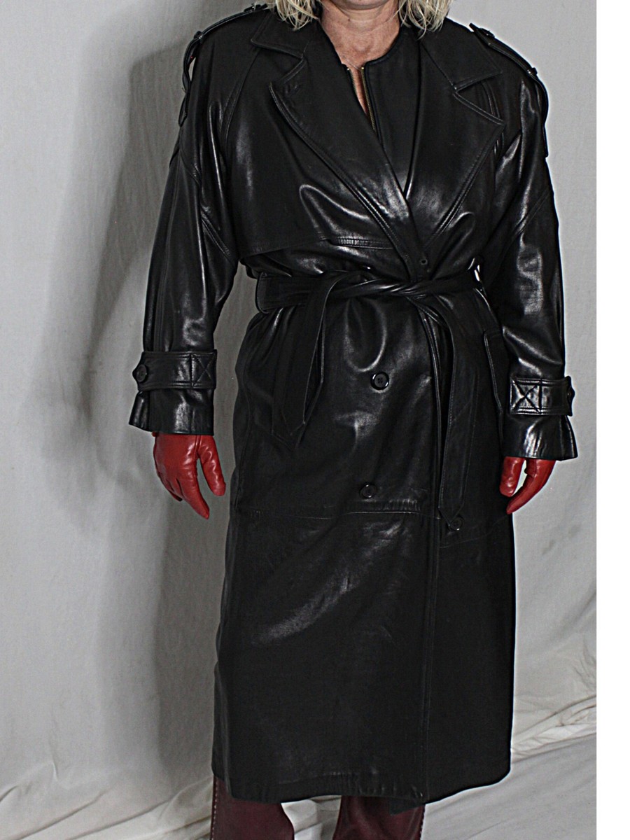 【即決値下げ可】SULLEN 80s Super Long Coat. Womens Leather Trench Coat Black S-M-L Long SOFT Lambskin