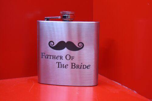 6oz Stainless Steel Hip Father Of The Bride Wedding Gift Favor Present Moustache - Foto 1 di 6