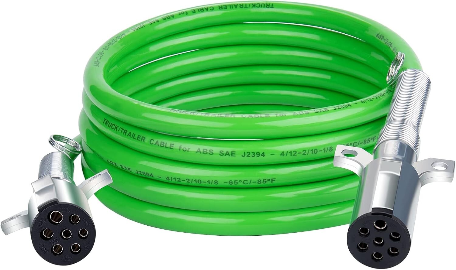 7 Way Trailer Cord 15 FT ABS Electrical Power Cord Heavy Duty Green Straight ...