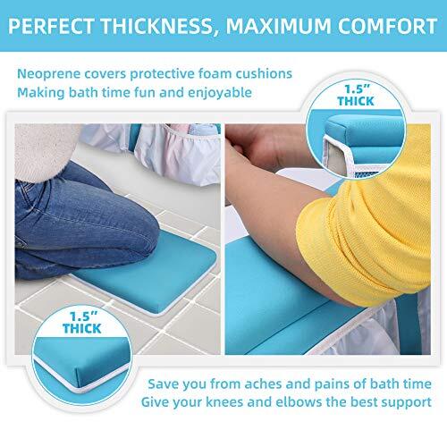 FTCBJJA Baby Bath Kneeler And Elbow Rest Pad Set, Built-In 4 Toys Organizer Pockets 1 5 Thick Painless Non Slip Kneeling Mat Bathing Baby Pet Gray