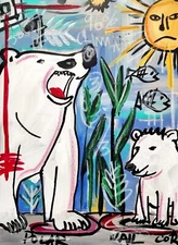 CORBELLIC EXPRESSIONISM 16X20 ABSTRACT POLAR BEARS FINE ART HOME INTERIOR DESIGN