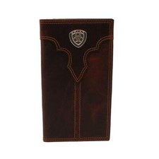 ARIAT Men's Dark Brown Rodeo Wallet with Center Silver Shield